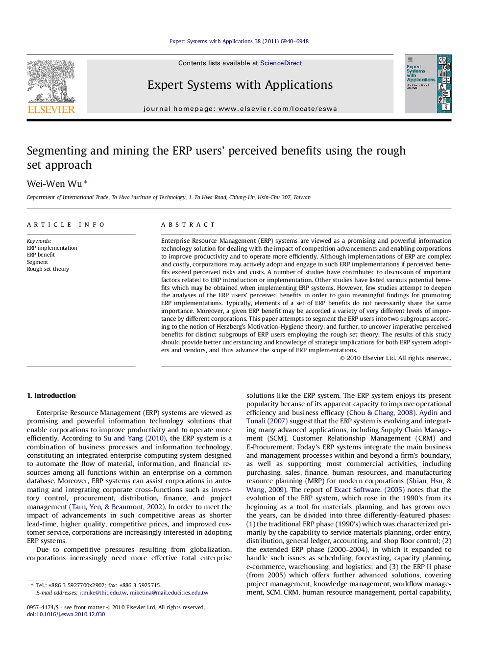 Segmenting and mining the ERP users' perceived benefits using the rough set approach