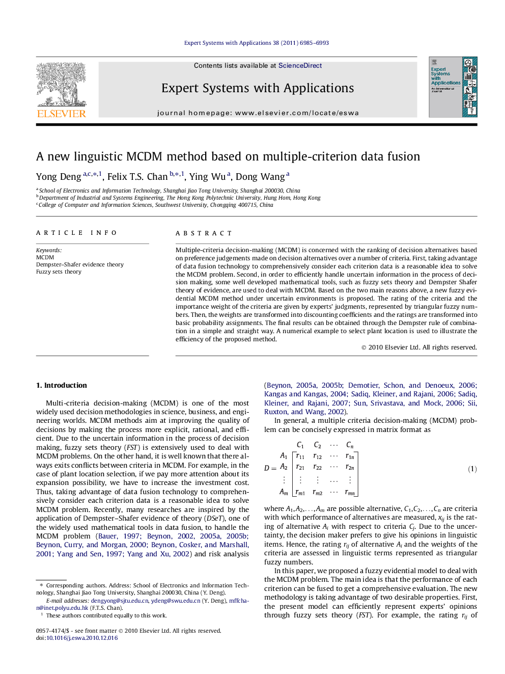 A new linguistic MCDM method based on multiple-criterion data fusion