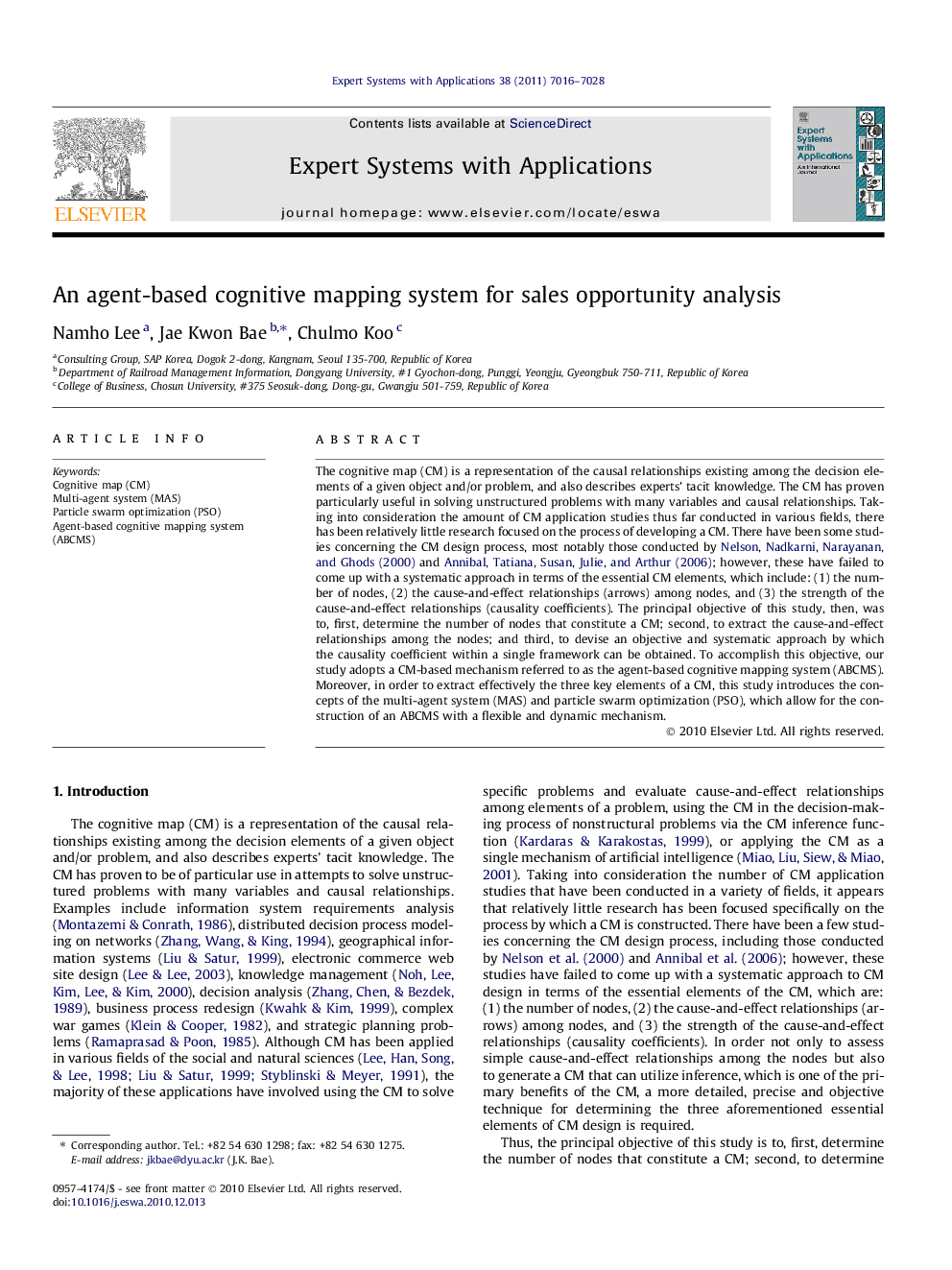 An agent-based cognitive mapping system for sales opportunity analysis