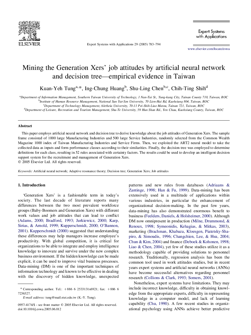 Mining the Generation Xers' job attitudes by artificial neural network and decision tree-empirical evidence in Taiwan