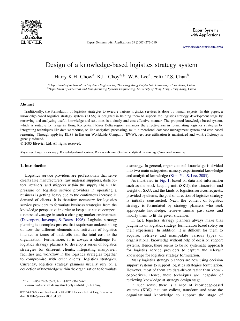 Design of a knowledge-based logistics strategy system