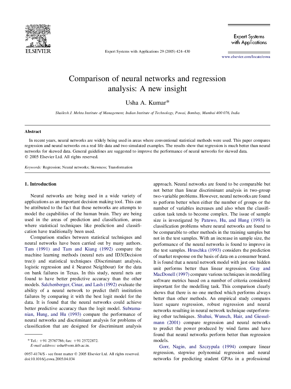 Comparison of neural networks and regression analysis: A new insight