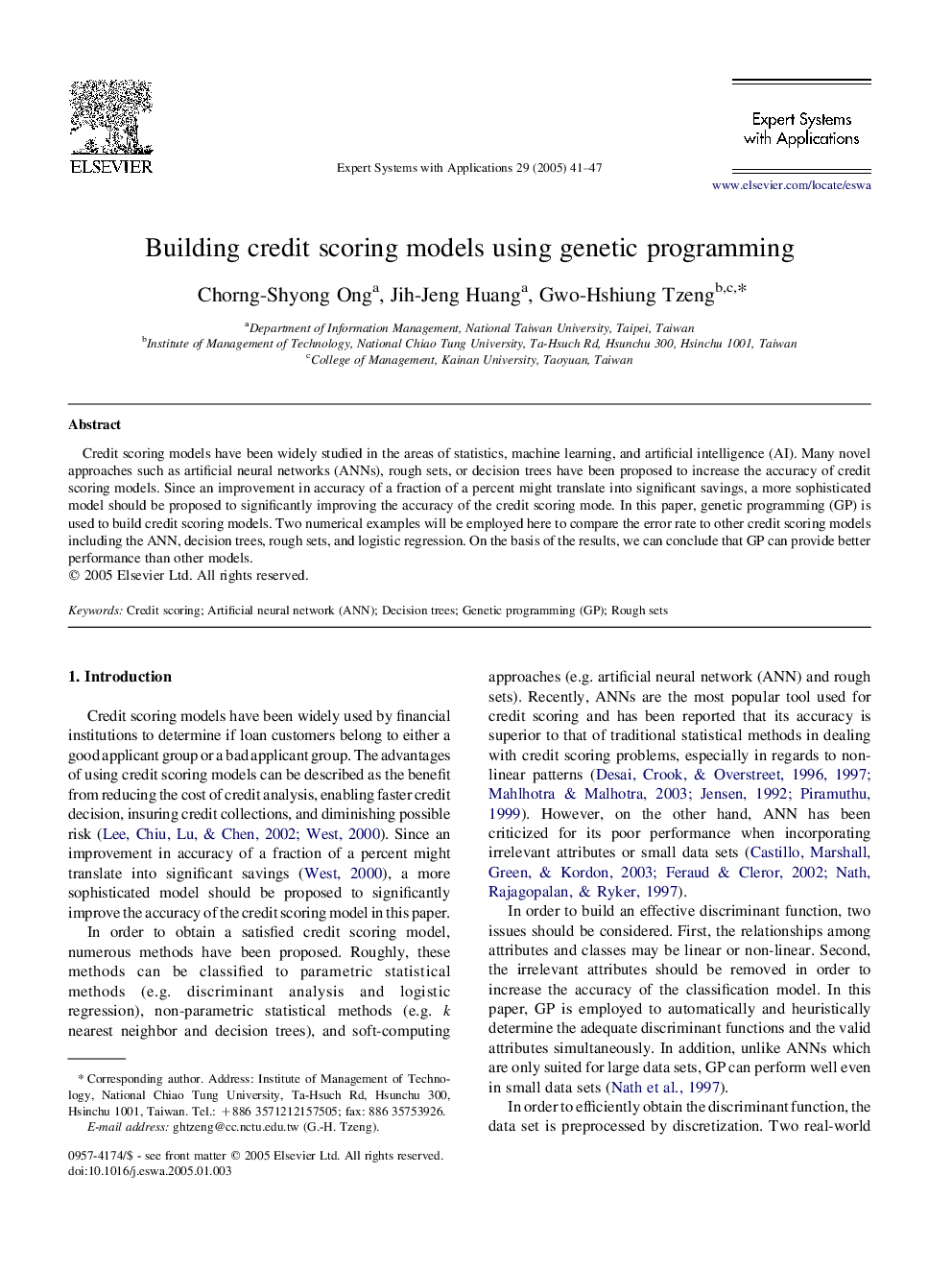 عکس صفحه اول مقاله: Building credit scoring models using genetic programming Building credit scoring models using genetic programming