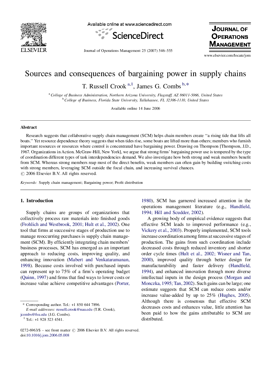 Sources and consequences of bargaining power in supply chains