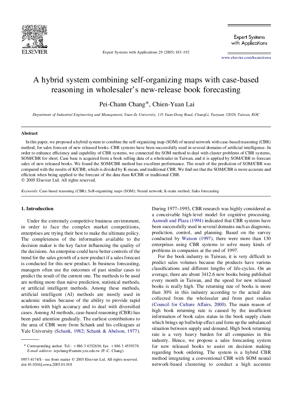 A hybrid system combining self-organizing maps with case-based reasoning in wholesaler's new-release book forecasting