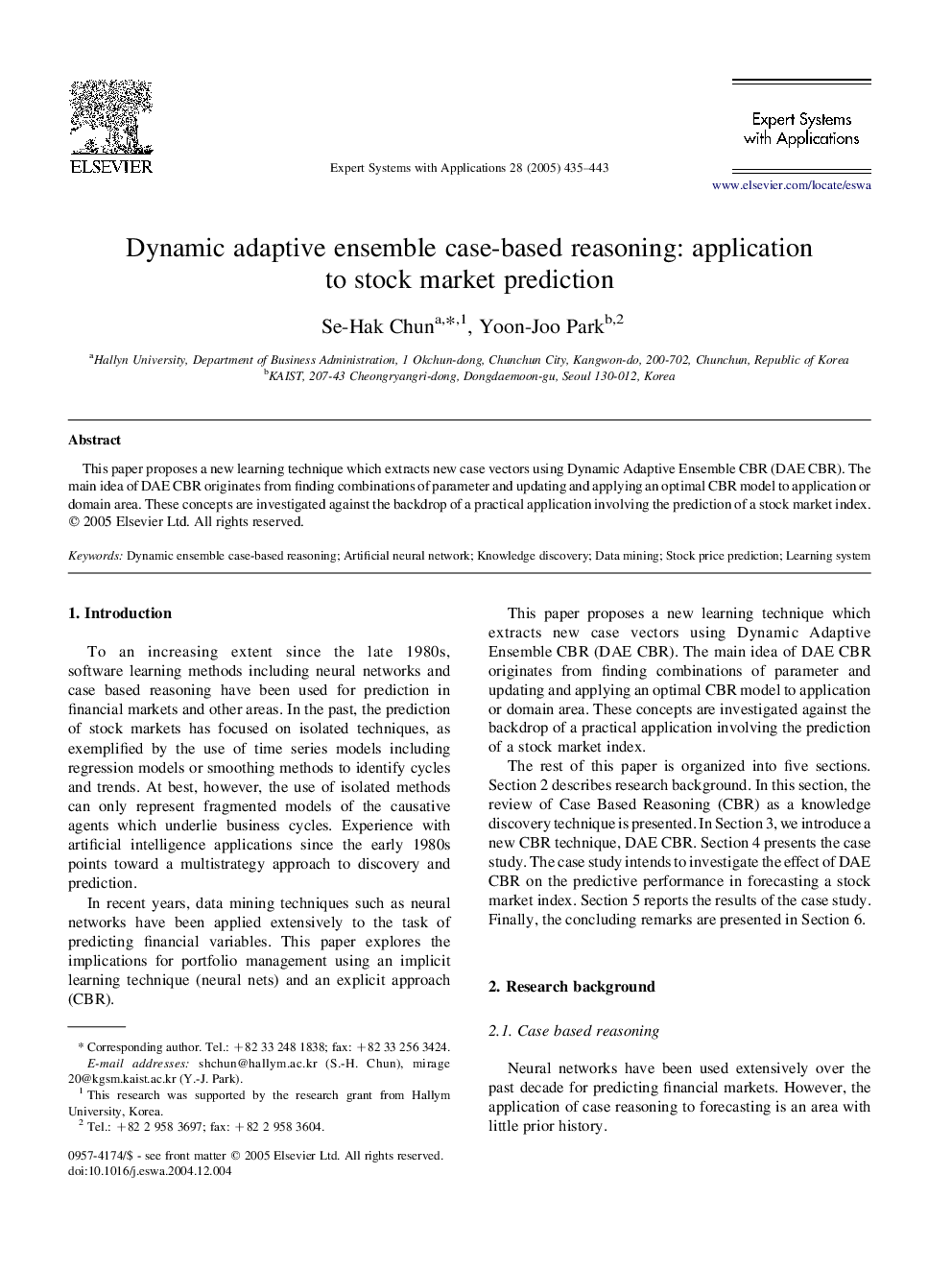 Dynamic adaptive ensemble case-based reasoning: application to stock market prediction