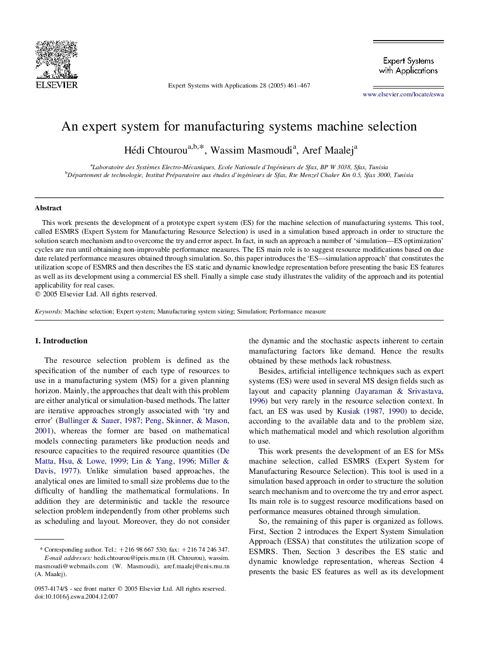 An expert system for manufacturing systems machine selection