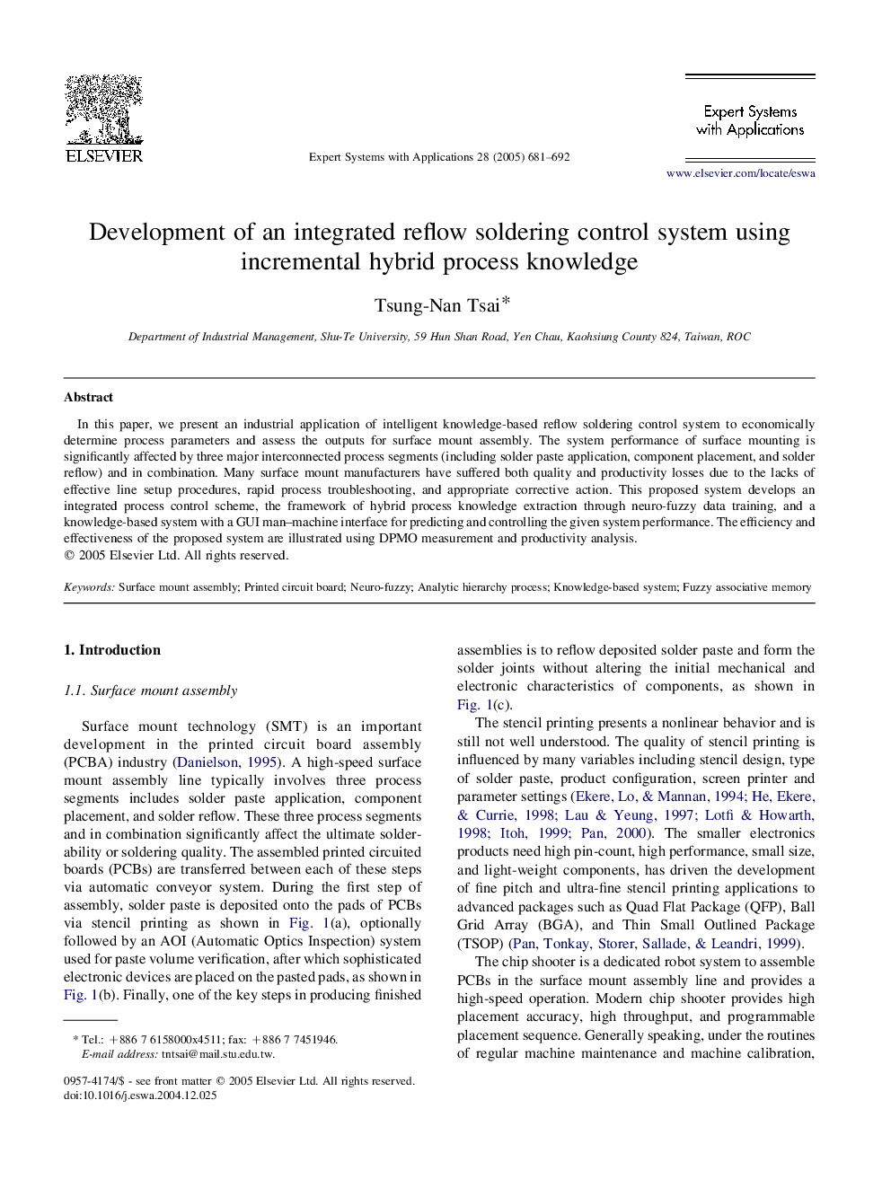 Development of an integrated reflow soldering control system using incremental hybrid process knowledge