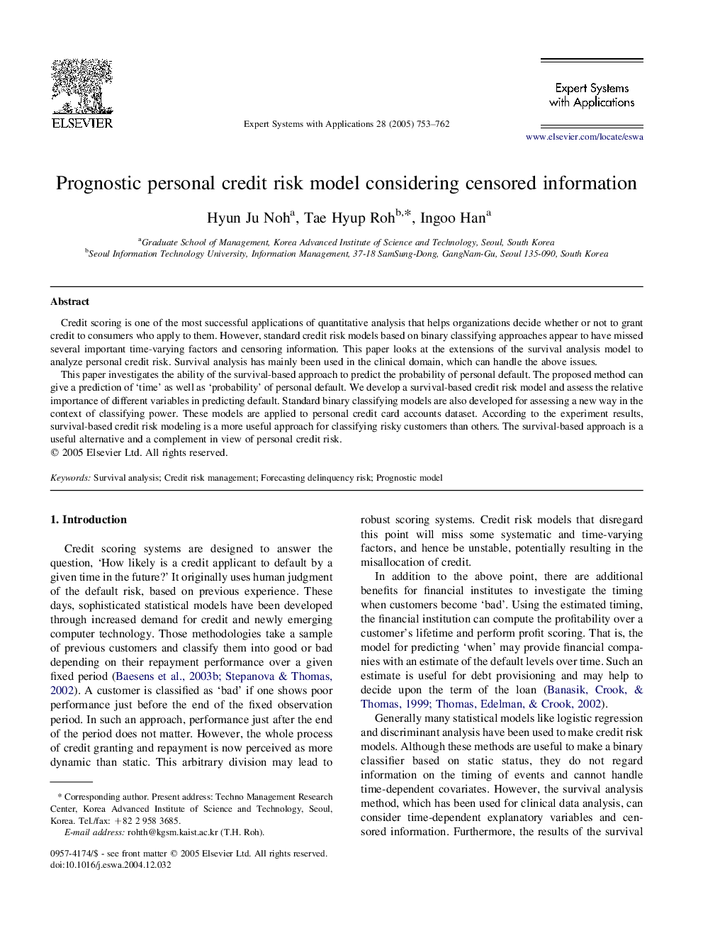 Prognostic personal credit risk model considering censored information