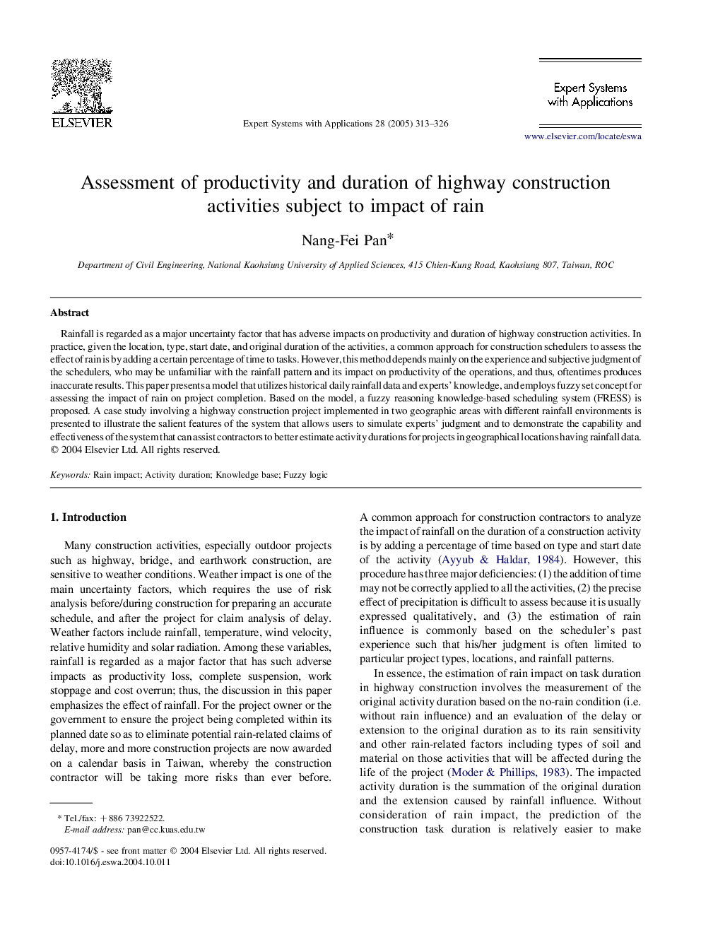 Assessment of productivity and duration of highway construction activities subject to impact of rain