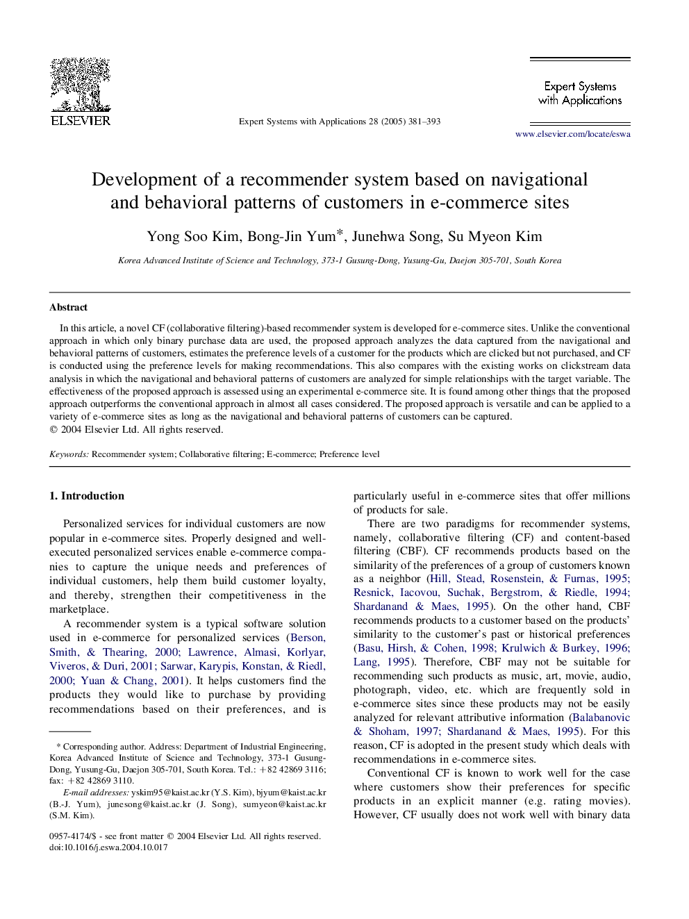 Development of a recommender system based on navigational and behavioral patterns of customers in e-commerce sites