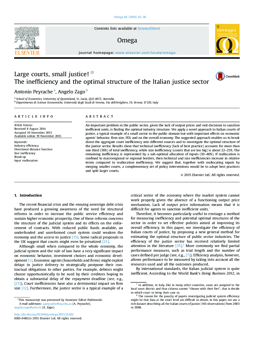 Large courts, small justice! : The inefficiency and the optimal structure of the Italian justice sector