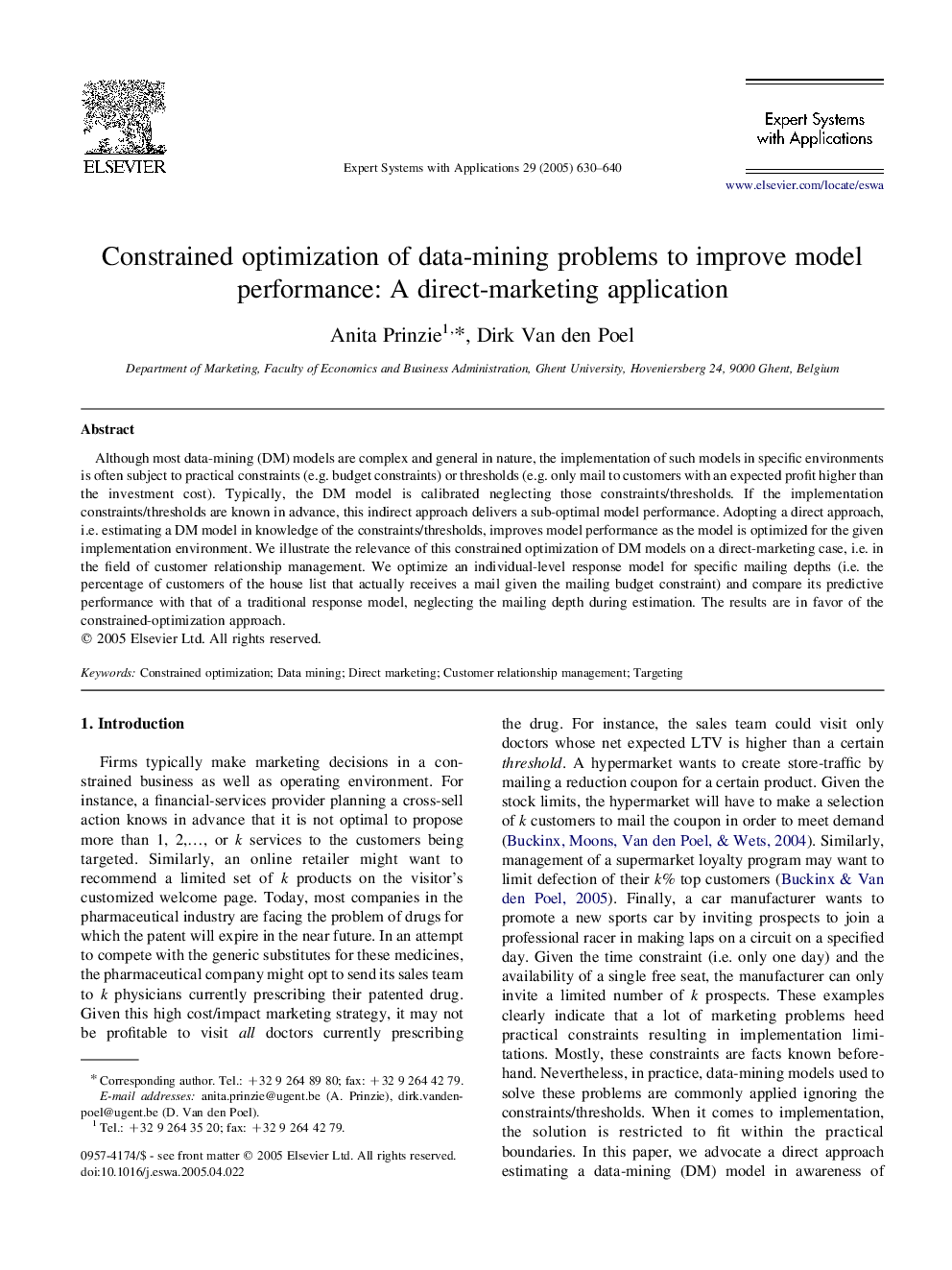 Constrained optimization of data-mining problems to improve model performance: A direct-marketing application