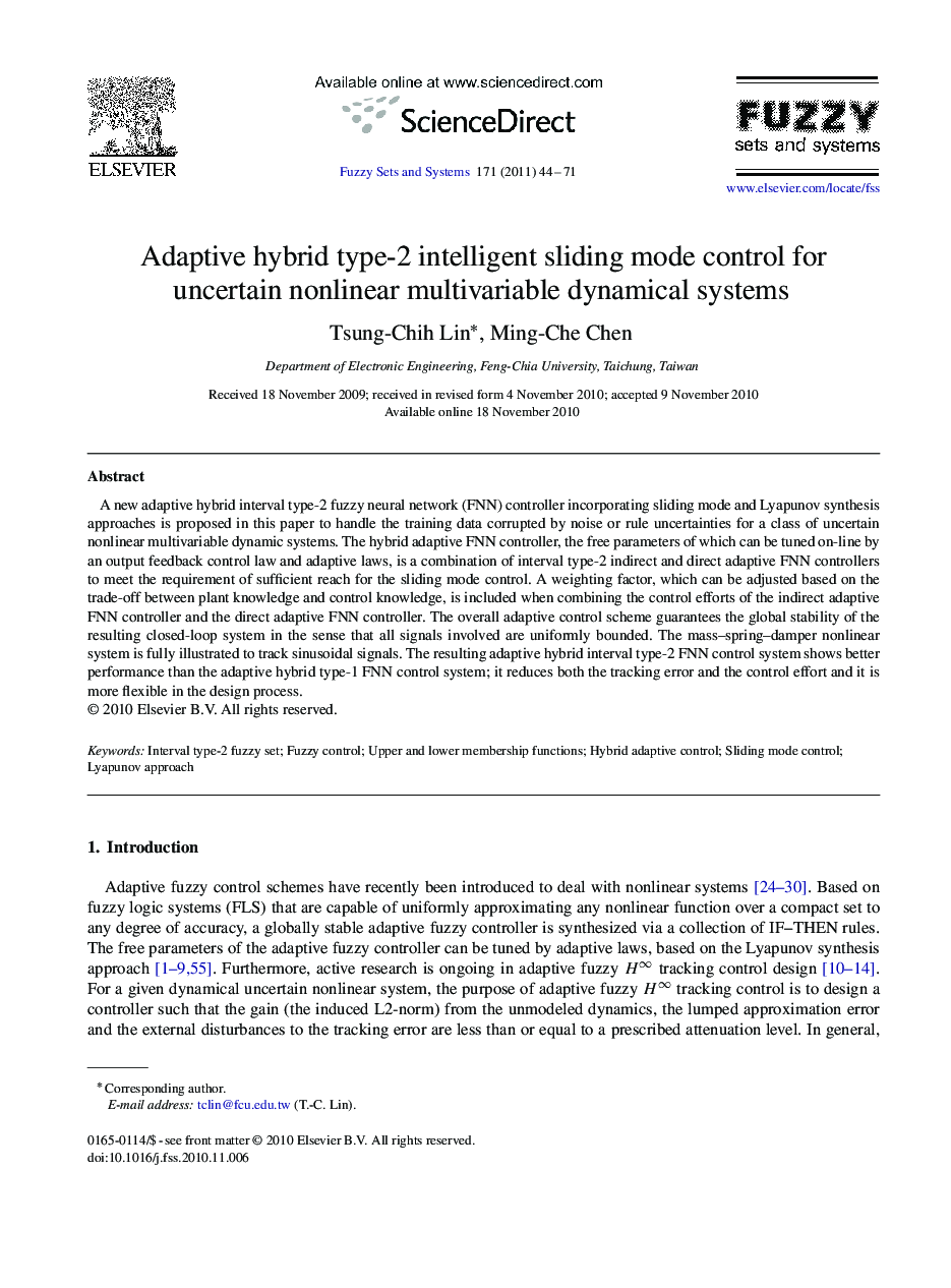 Adaptive hybrid type-2 intelligent sliding mode control for uncertain nonlinear multivariable dynamical systems