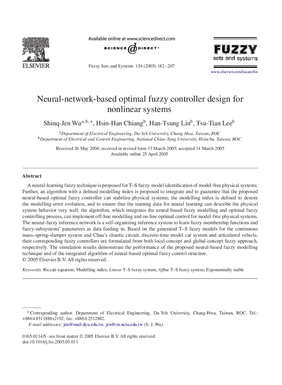 Neural-network-based optimal fuzzy controller design for nonlinear systems