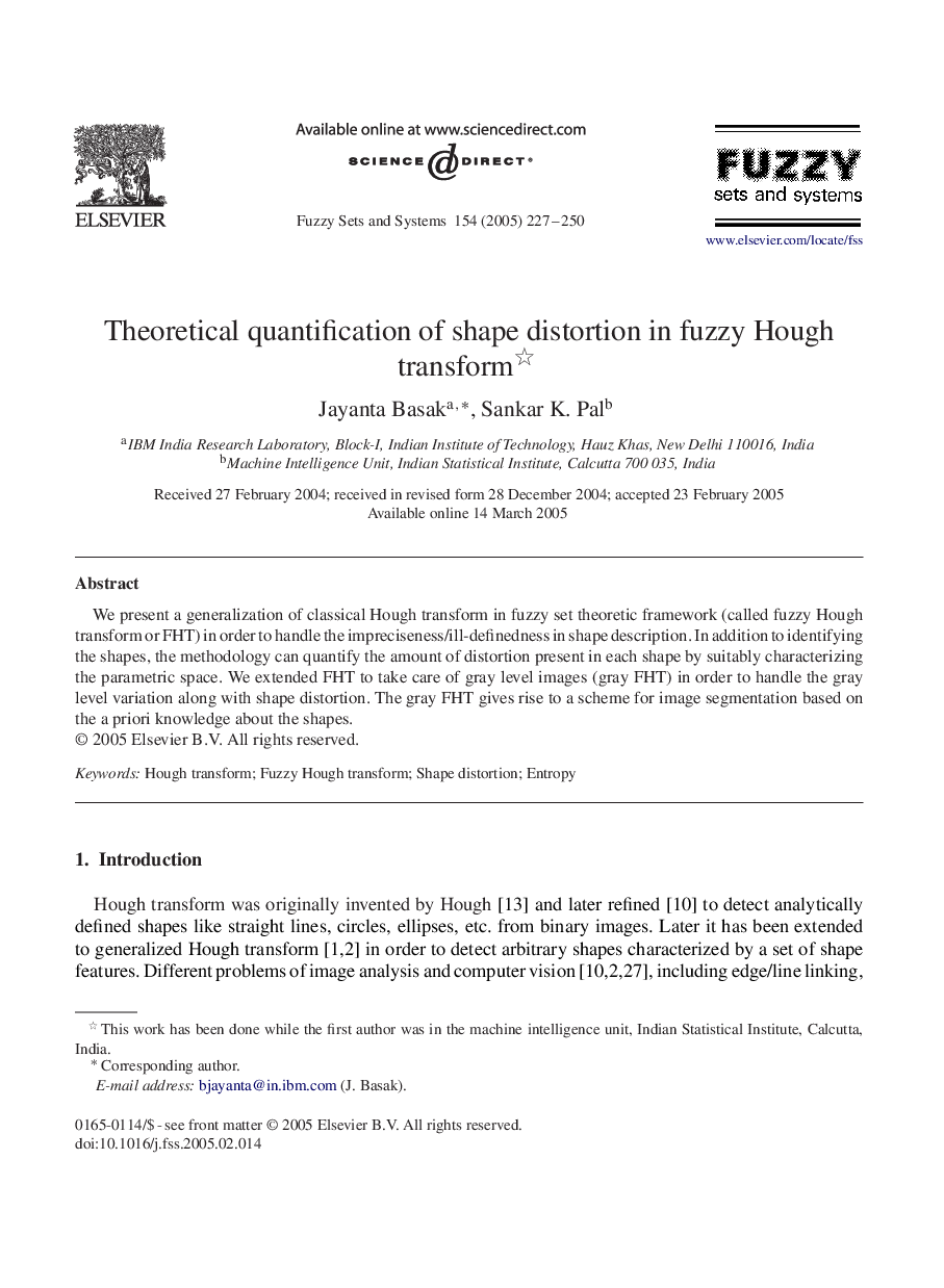 Theoretical quantification of shape distortion in fuzzy Hough transform