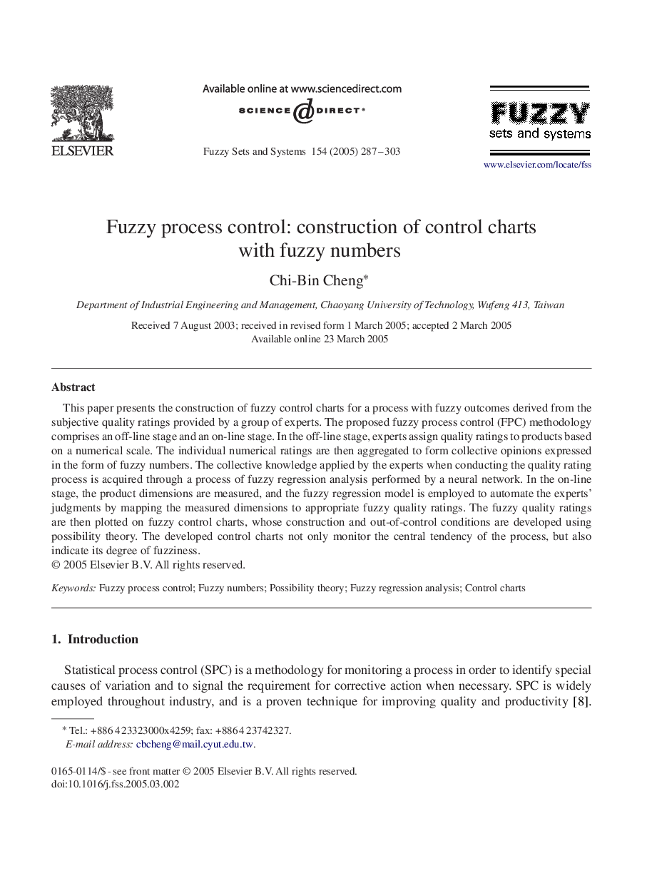 Fuzzy process control: construction of control charts with fuzzy numbers