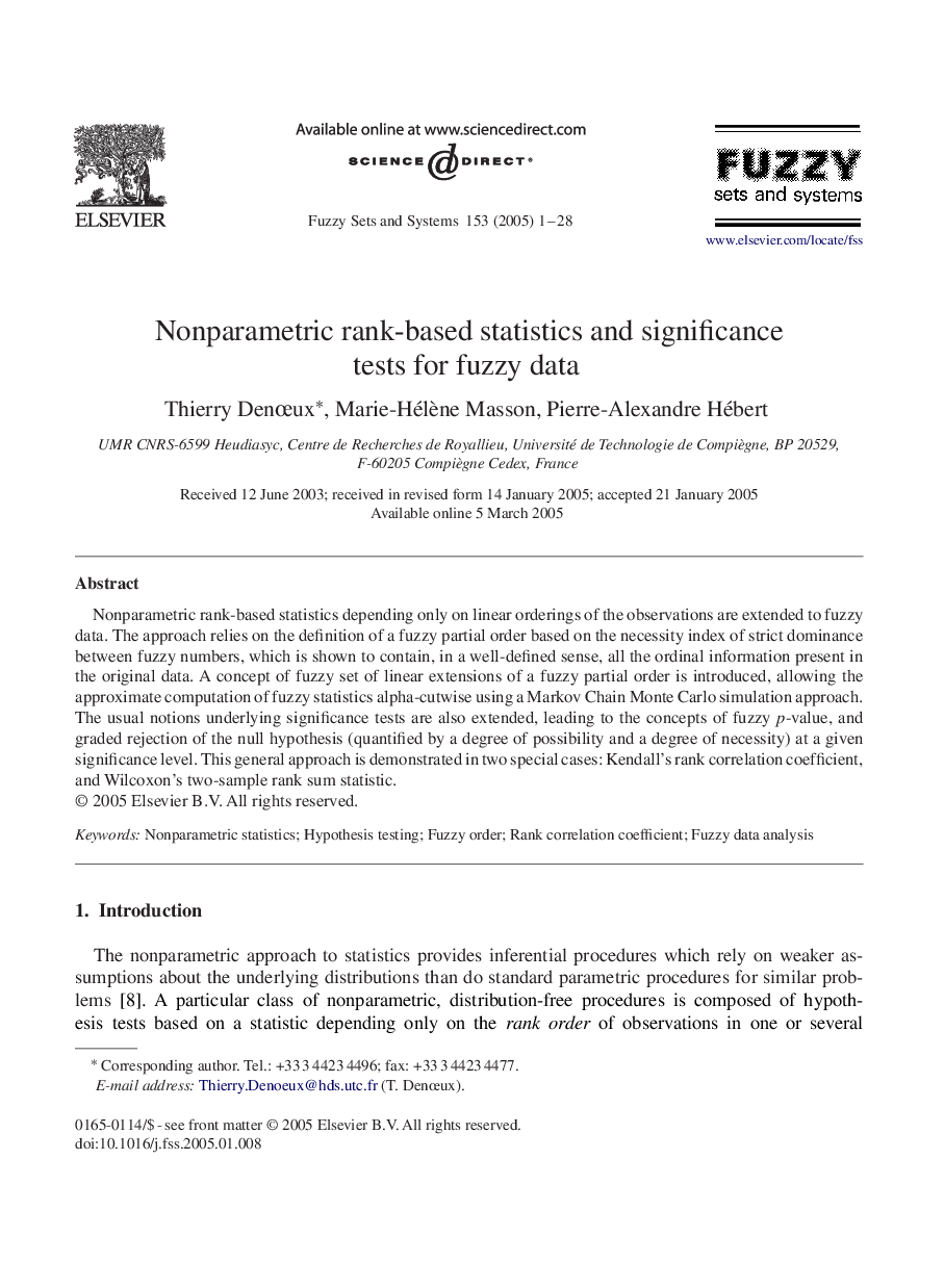 Nonparametric rank-based statistics and significance tests for fuzzy data