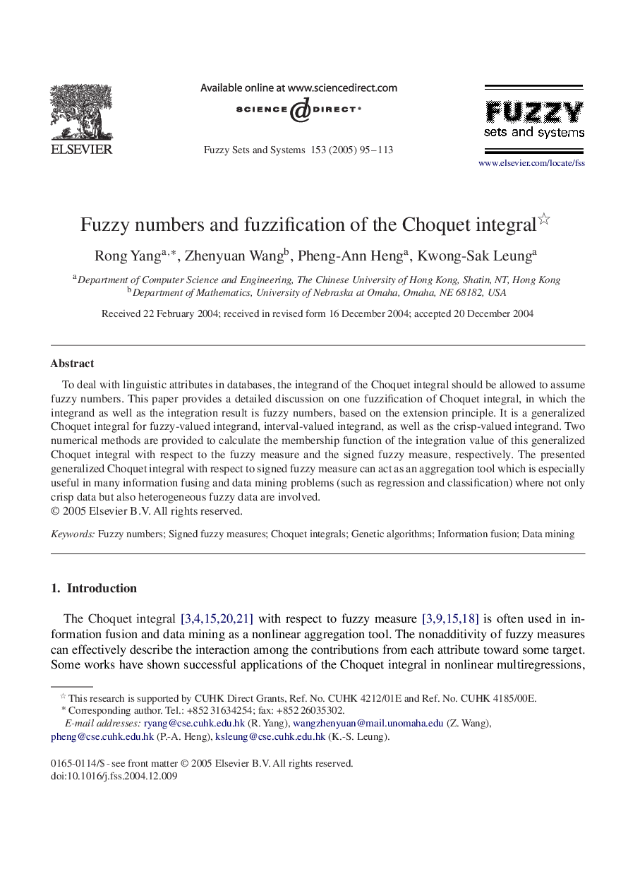 Fuzzy numbers and fuzzification of the Choquet integral