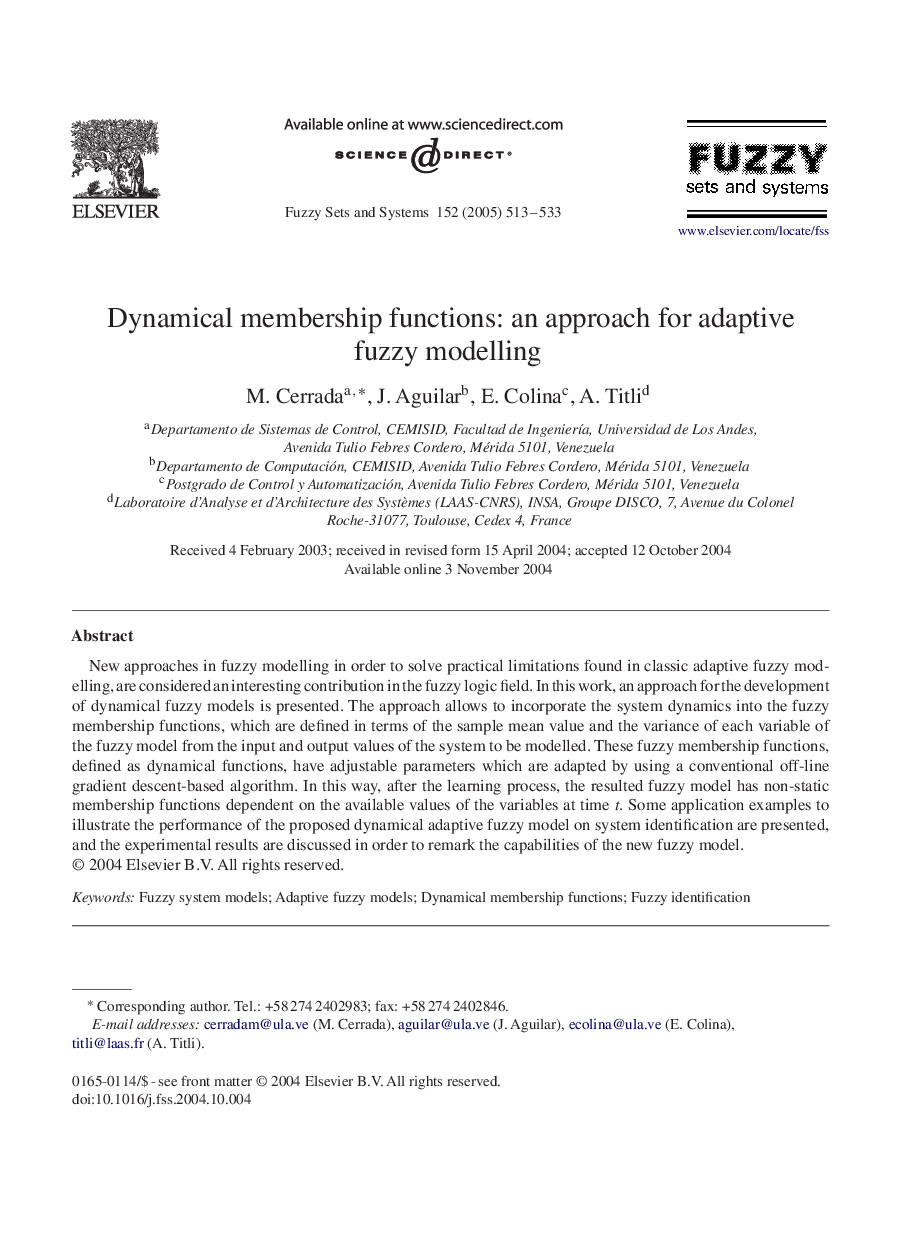 Dynamical membership functions: an approach for adaptive fuzzy modelling