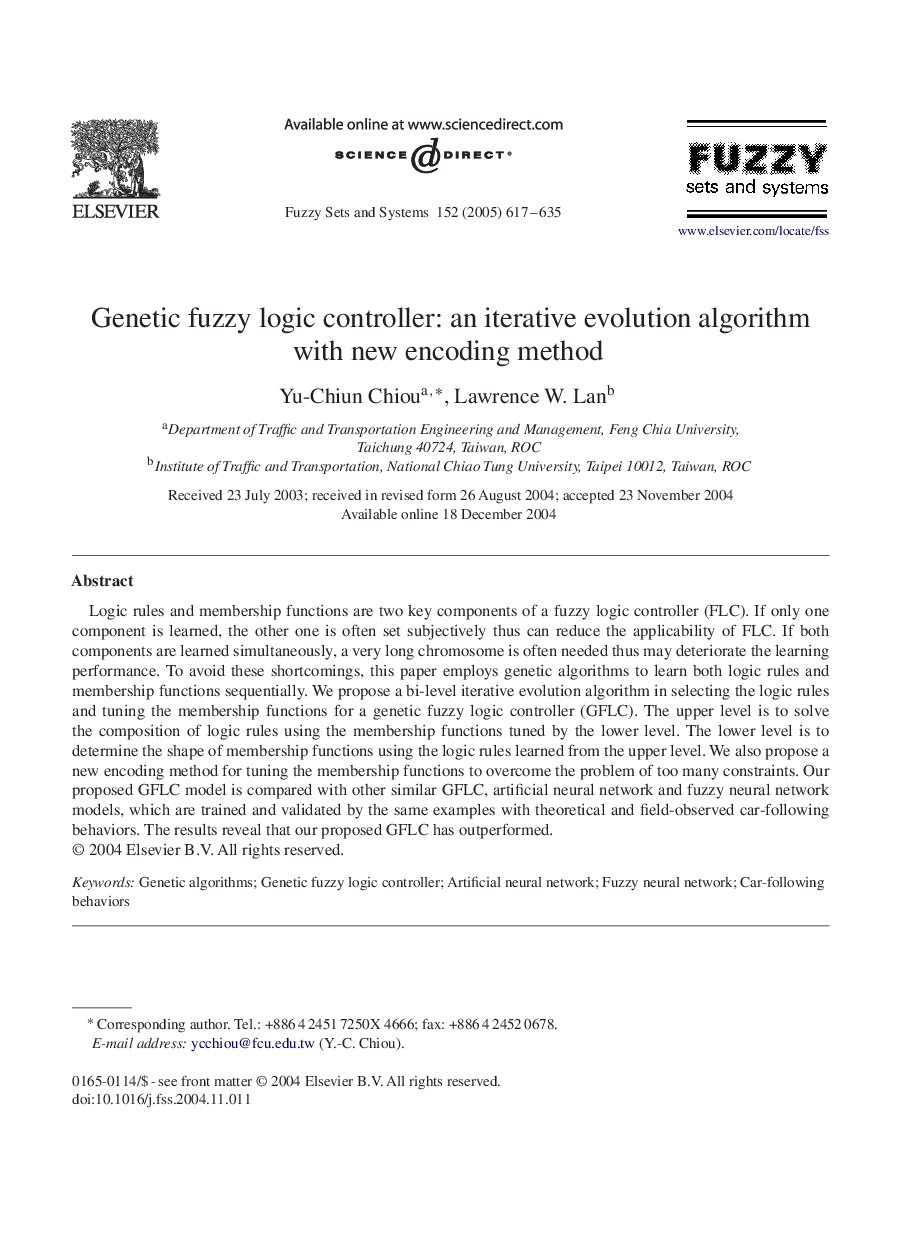 Genetic fuzzy logic controller: an iterative evolution algorithm with new encoding method