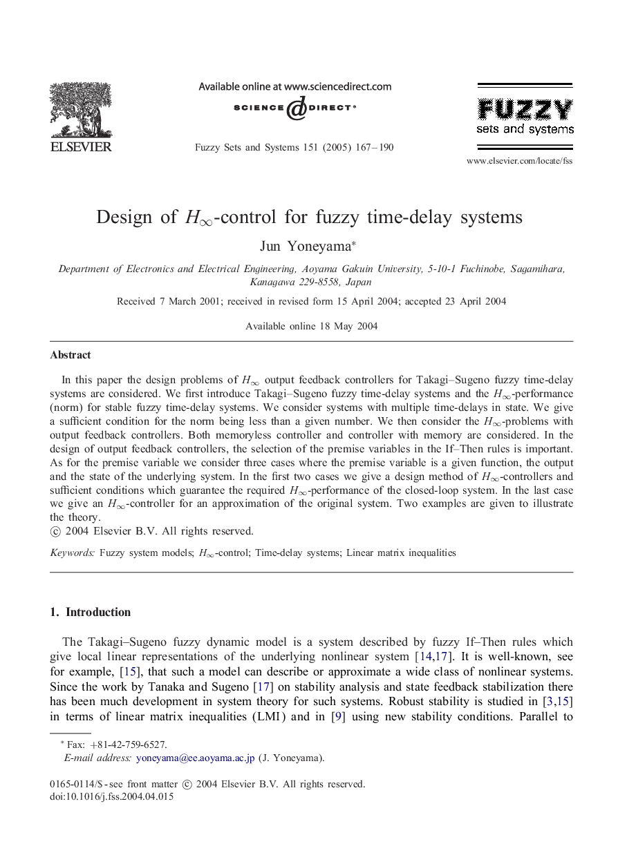 Design of Hâ-control for fuzzy time-delay systems