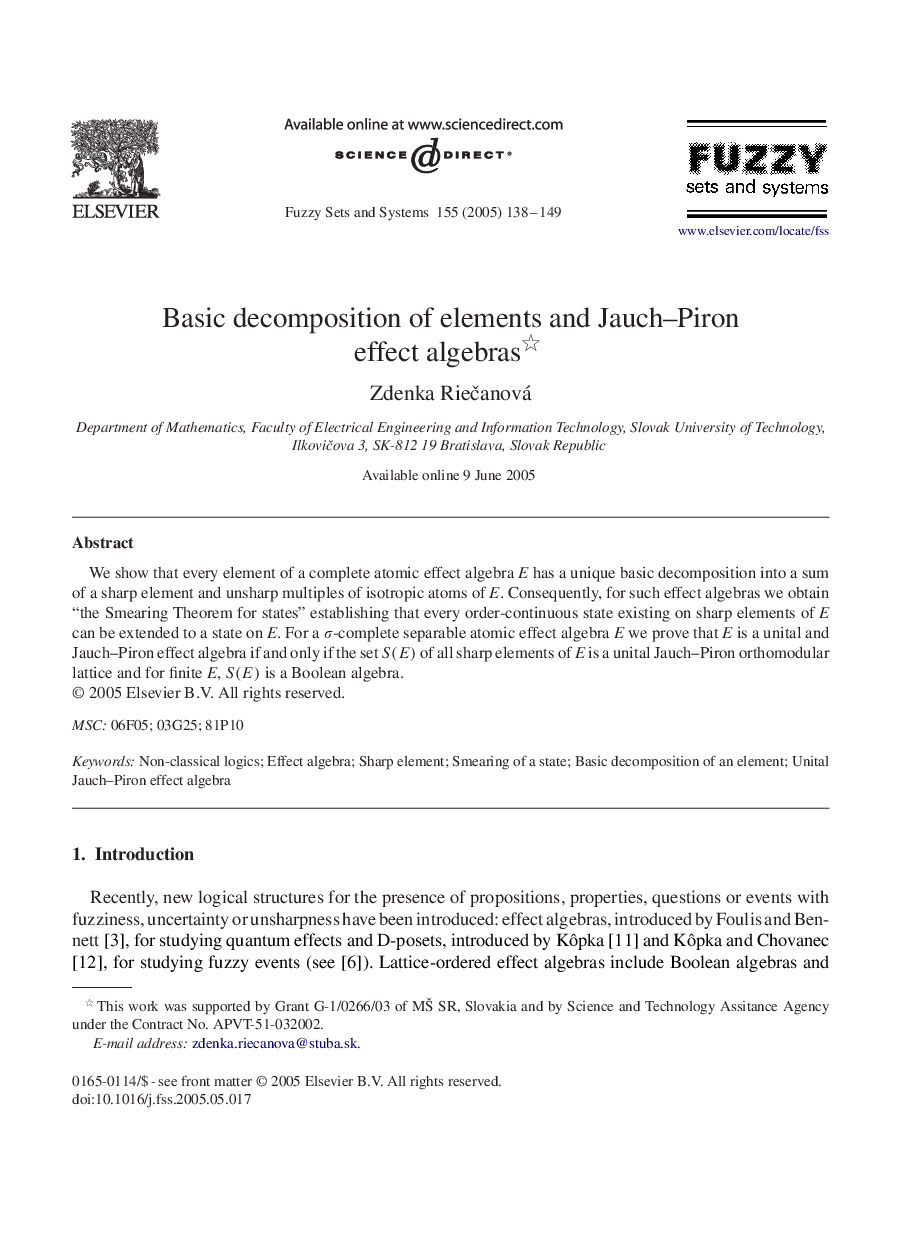 Basic decomposition of elements and Jauch-Piron effect algebras