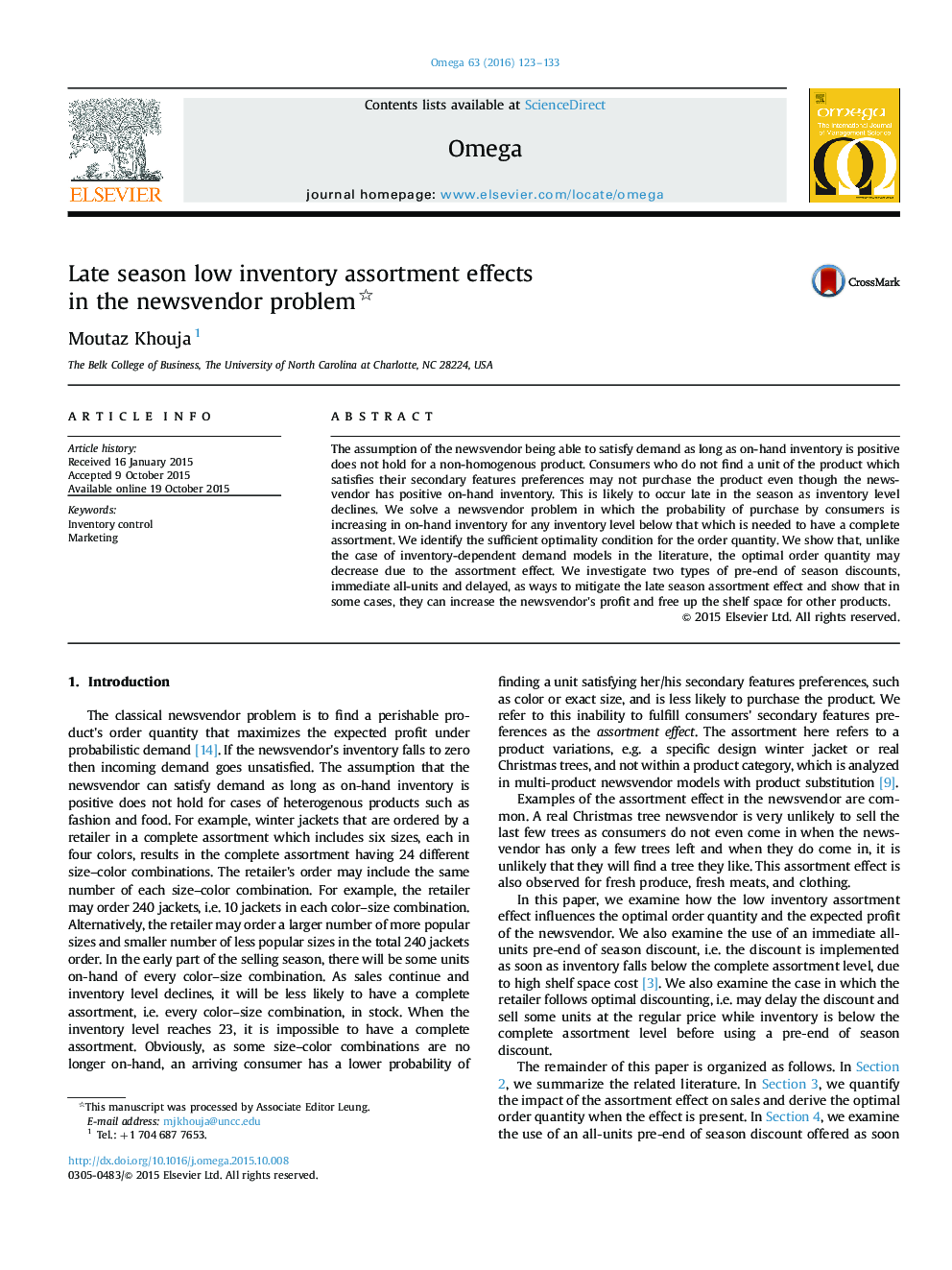 Late season low inventory assortment effects in the newsvendor problem 