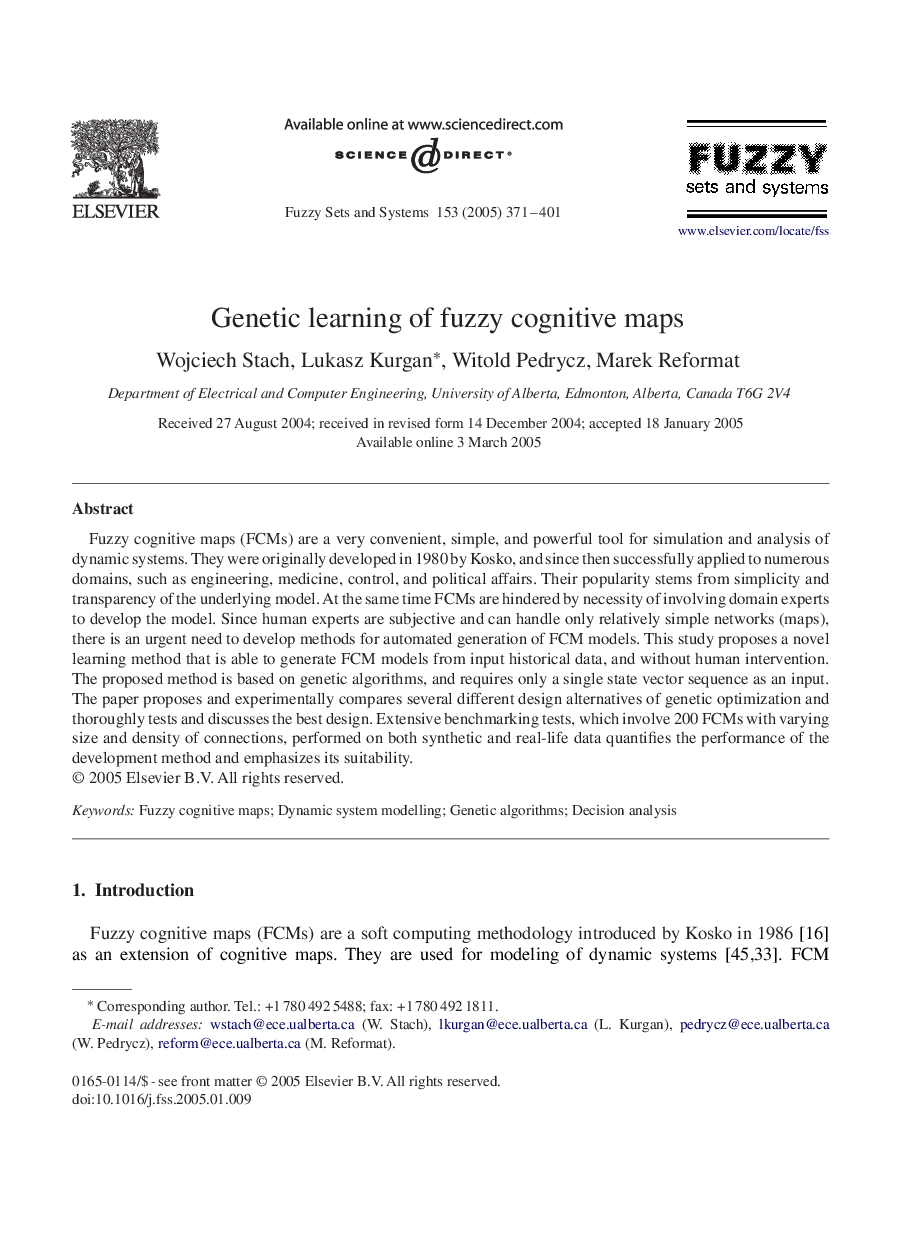 Genetic learning of fuzzy cognitive maps