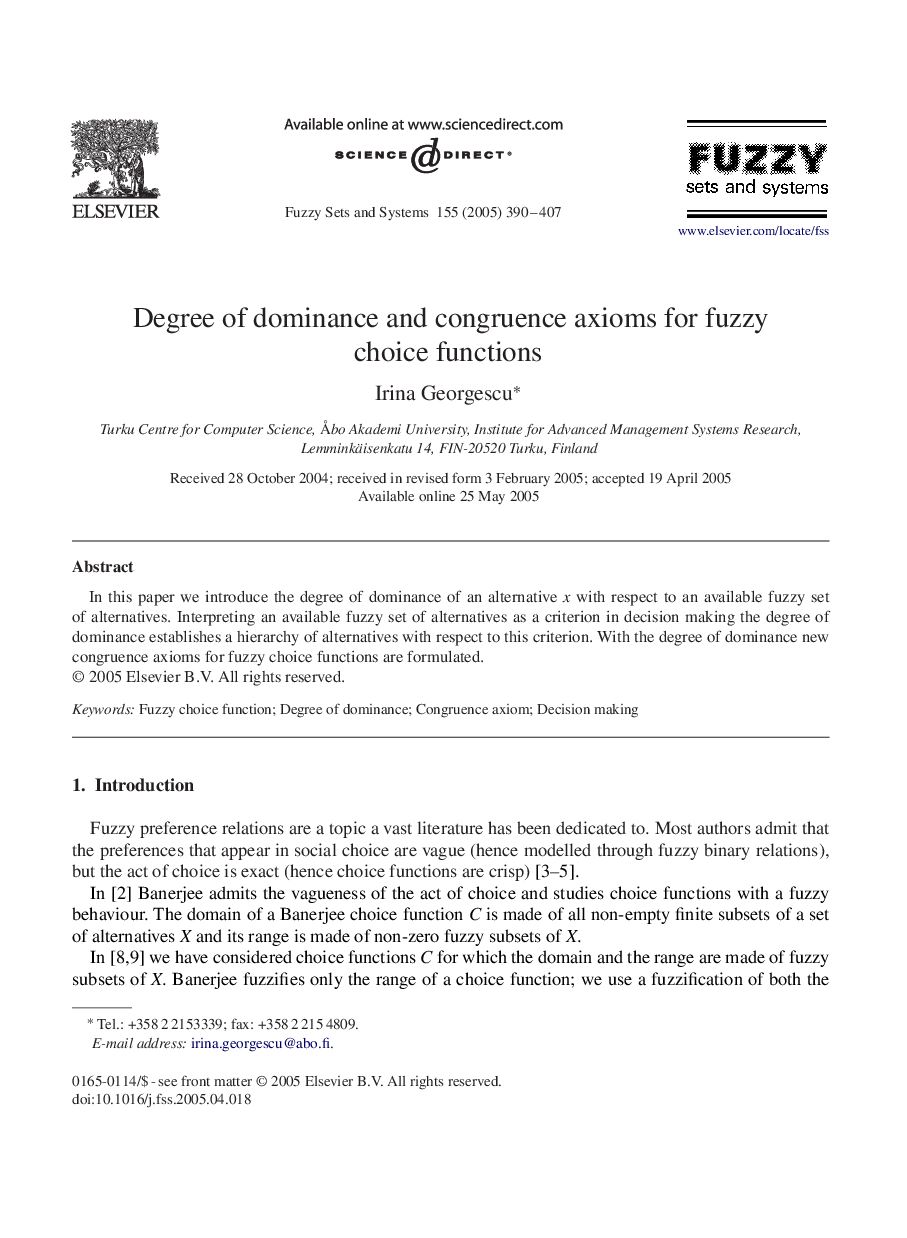 Degree of dominance and congruence axioms for fuzzy choice functions