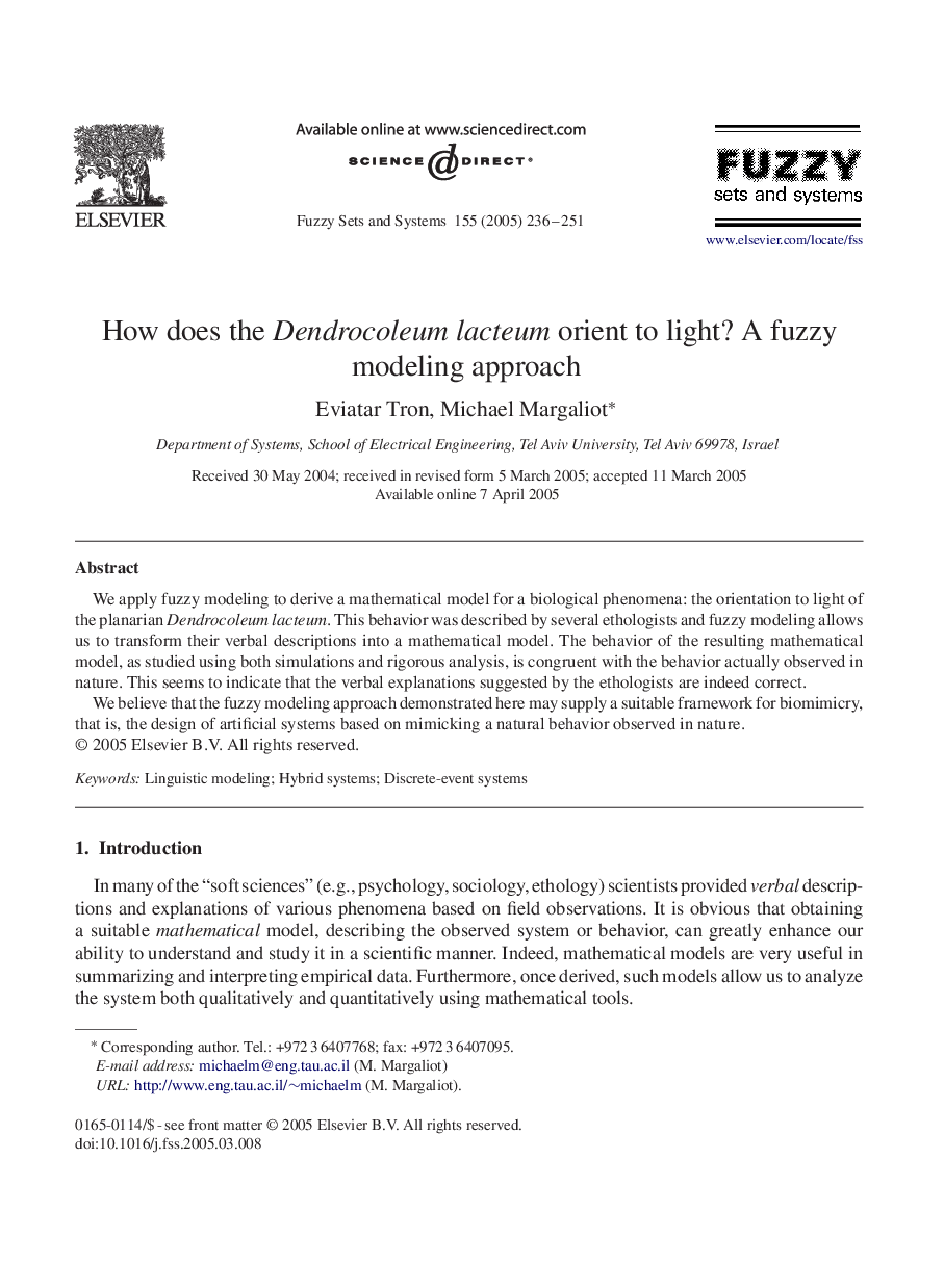 How does the Dendrocoleum lacteum orient to light? A fuzzy modeling approach