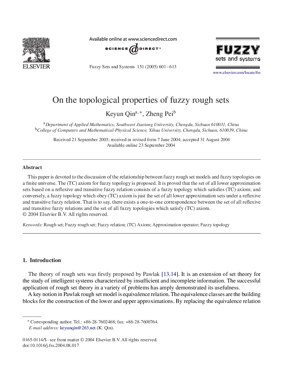 On the topological properties of fuzzy rough sets