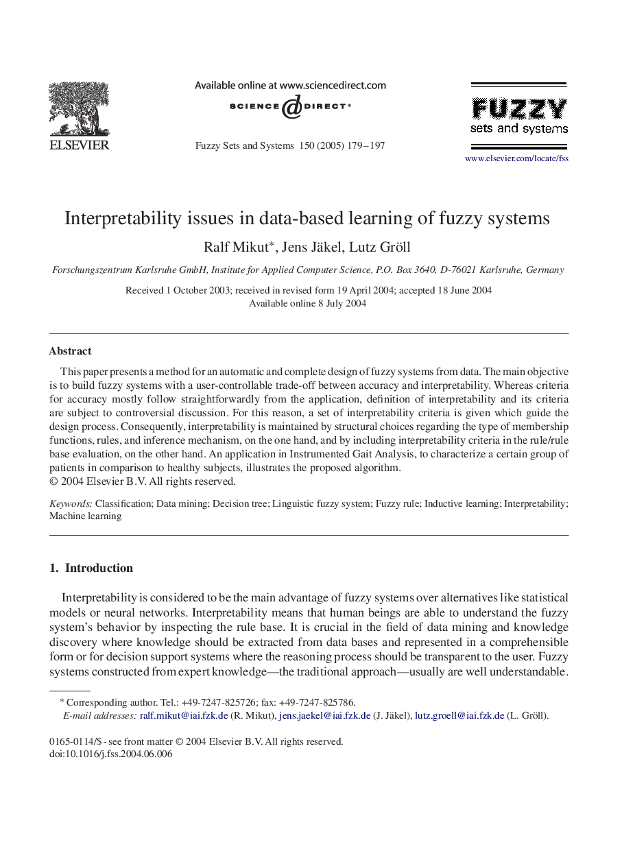 Interpretability issues in data-based learning of fuzzy systems