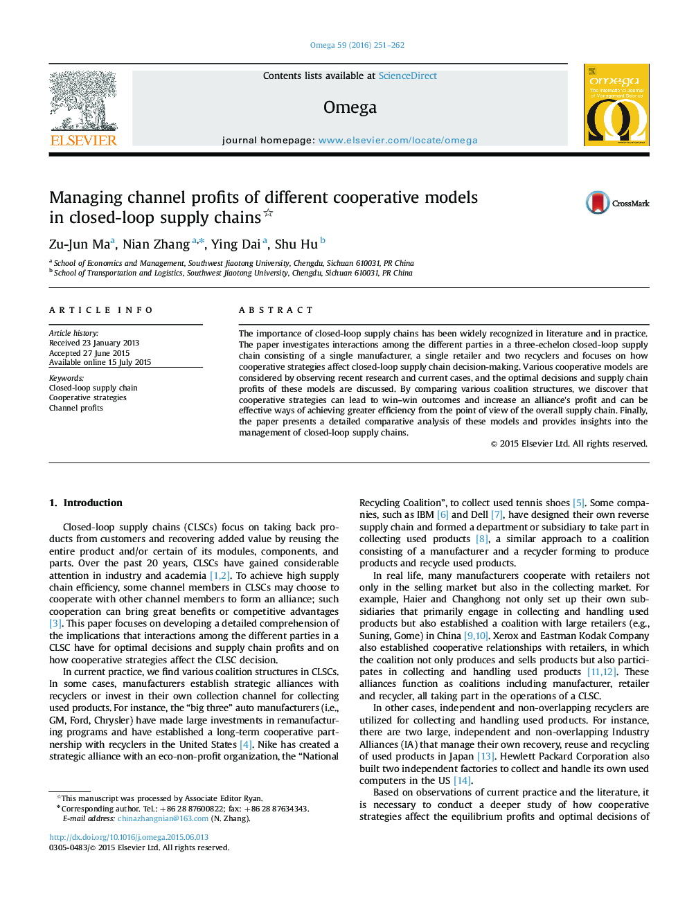 Managing channel profits of different cooperative models in closed-loop supply chains 