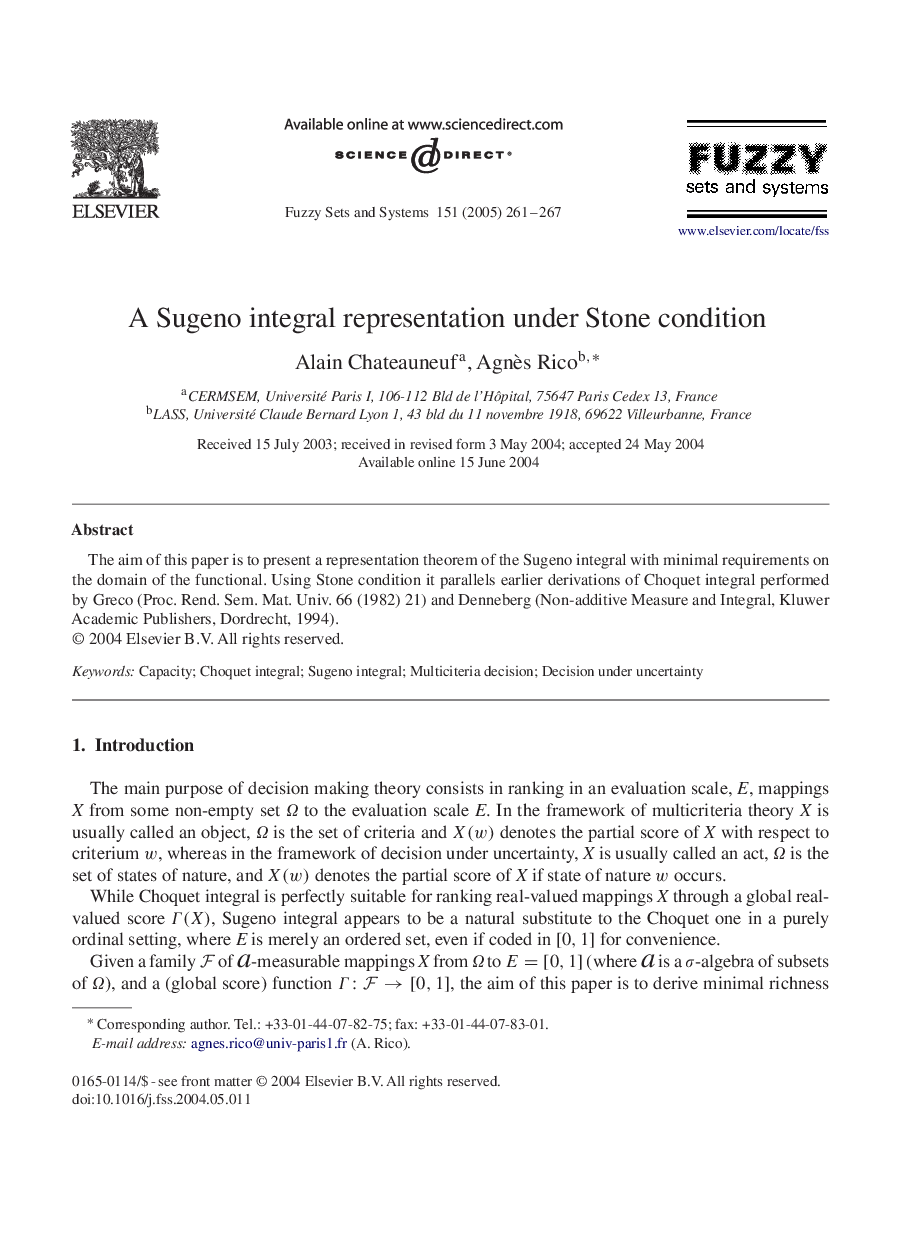 A Sugeno integral representation under Stone condition