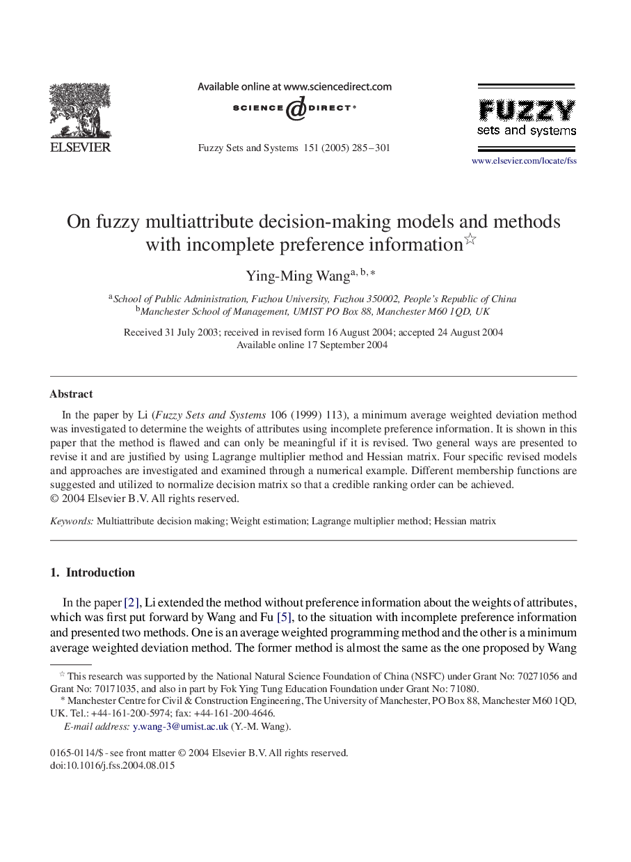 On fuzzy multiattribute decision-making models and methods with incomplete preference information
