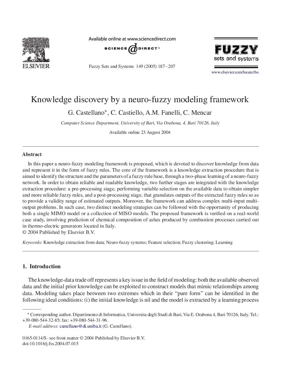 Knowledge discovery by a neuro-fuzzy modeling framework