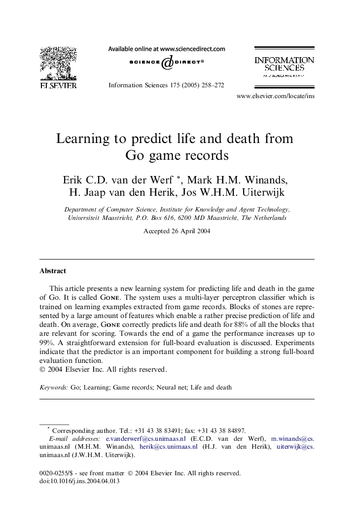 Learning to predict life and death from Go game records