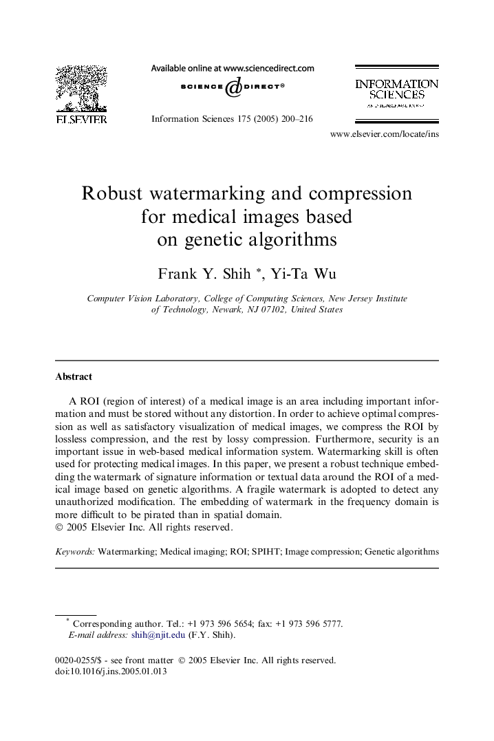 Robust watermarking and compression for medical images based on genetic algorithms