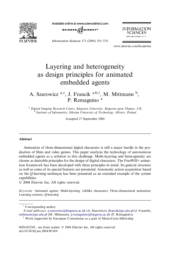 Layering and heterogeneity as design principles for animated embedded agents