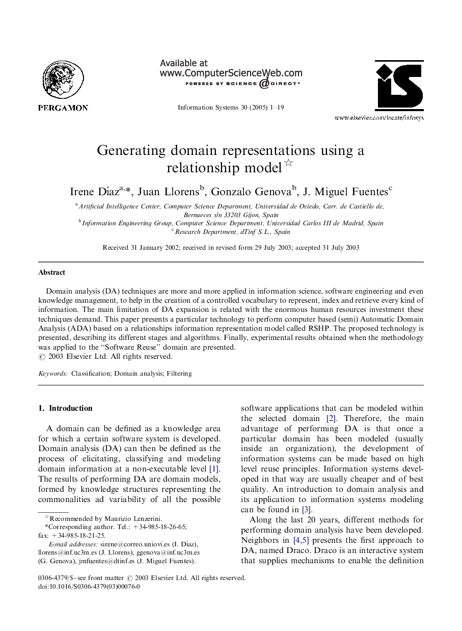 Generating domain representations using a relationship model