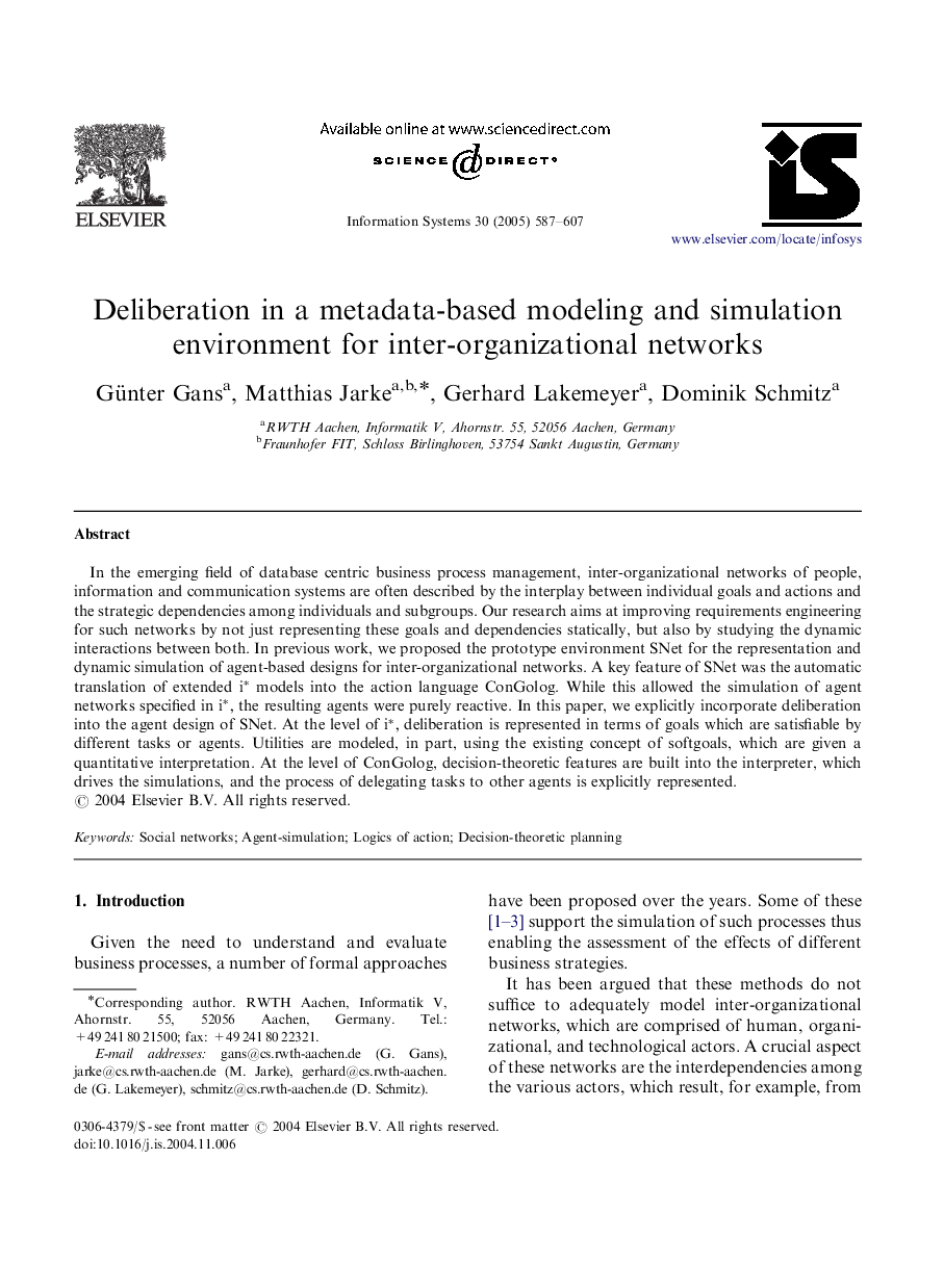 Deliberation in a metadata-based modeling and simulation environment for inter-organizational networks