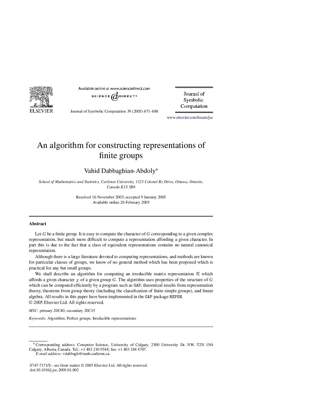 An algorithm for constructing representations of finite groups