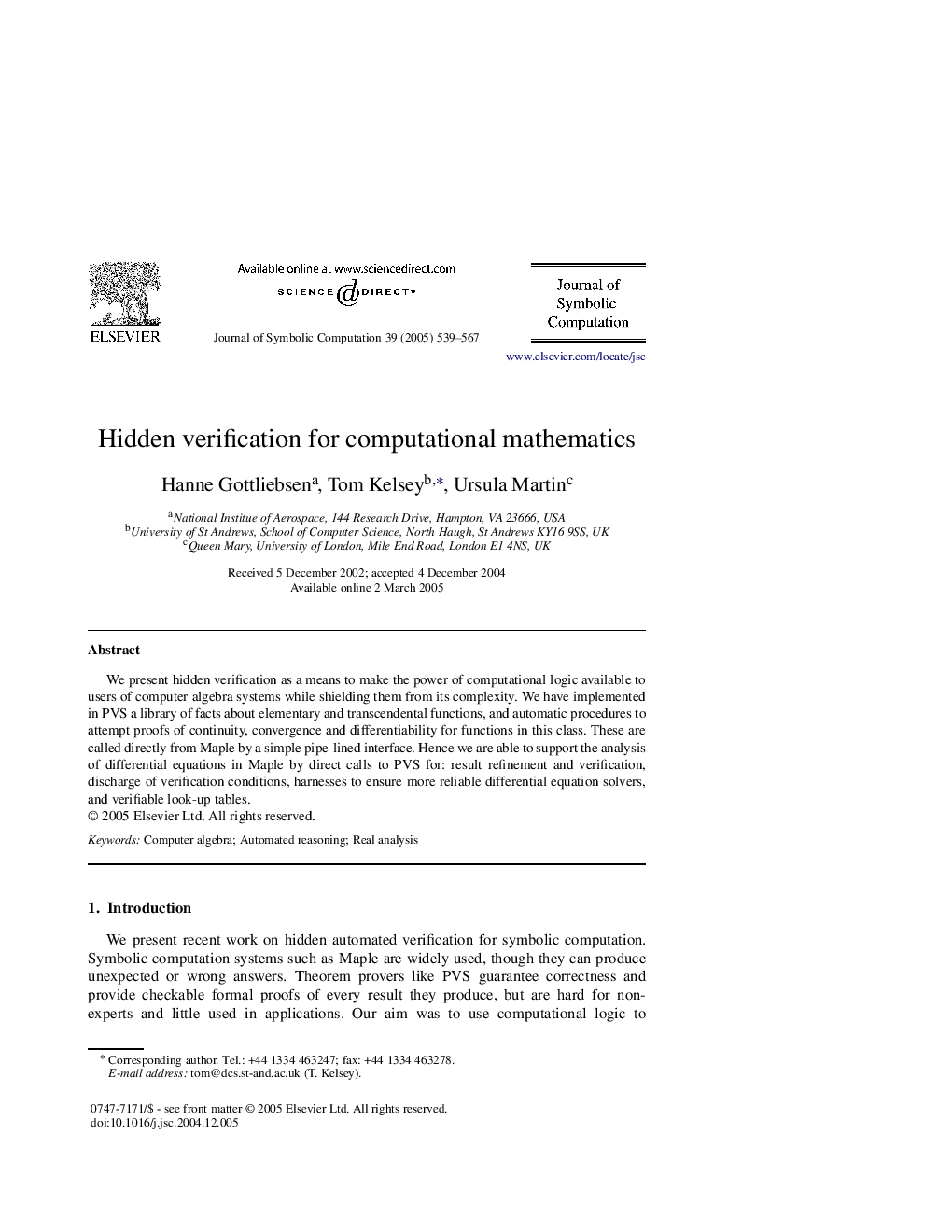 Hidden verification for computational mathematics