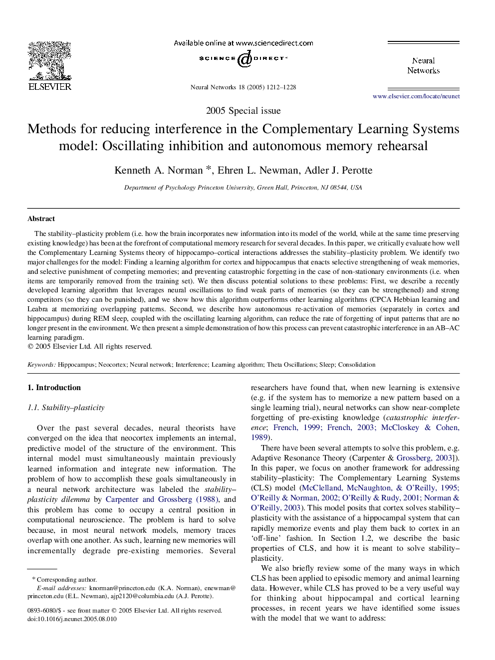 Methods for reducing interference in the Complementary Learning Systems model: Oscillating inhibition and autonomous memory rehearsal