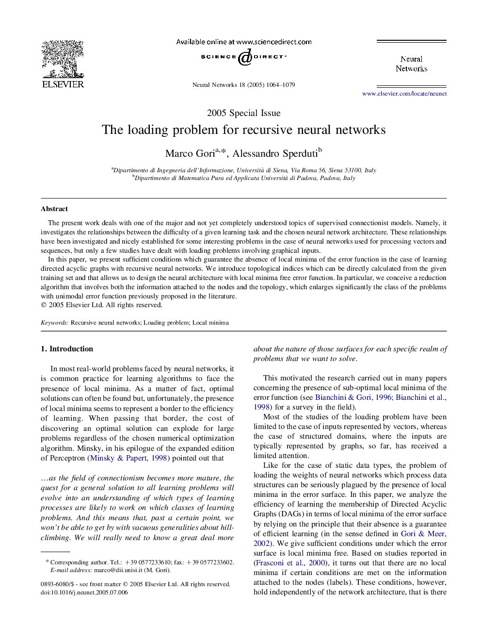 The loading problem for recursive neural networks