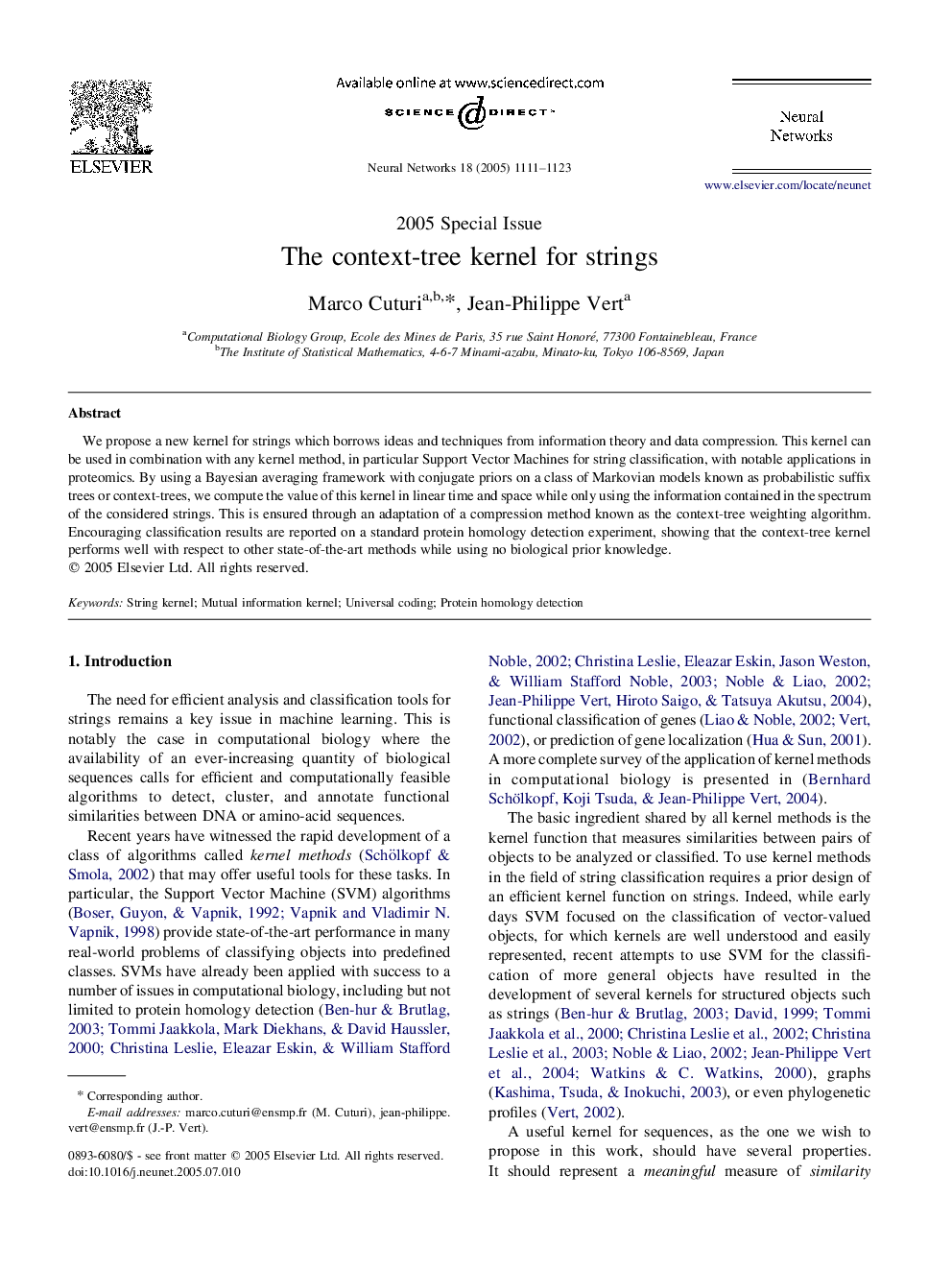 The context-tree kernel for strings