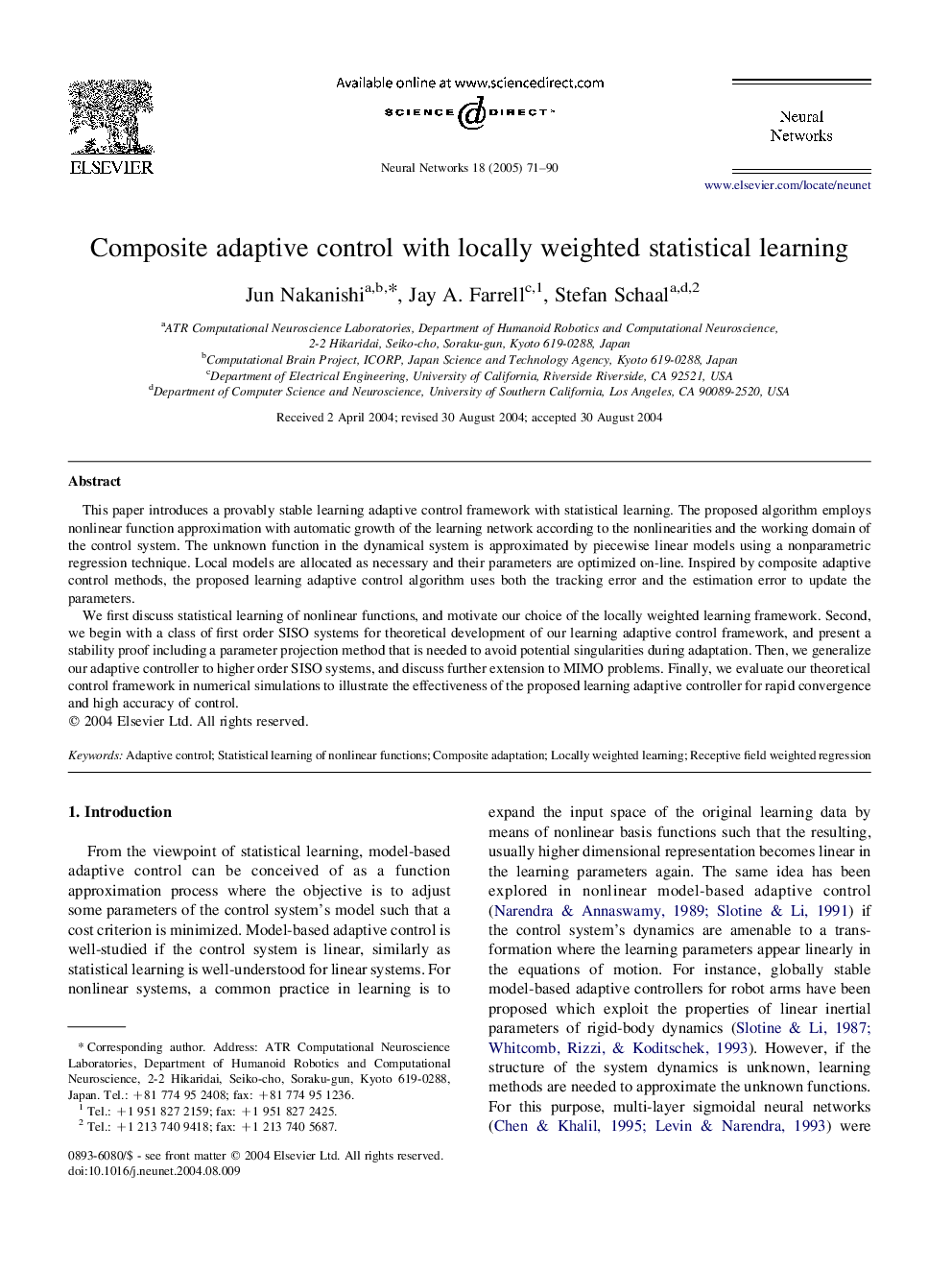 Composite adaptive control with locally weighted statistical learning