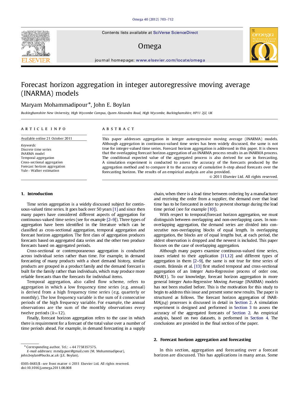 Forecast horizon aggregation in integer autoregressive moving average (INARMA) models