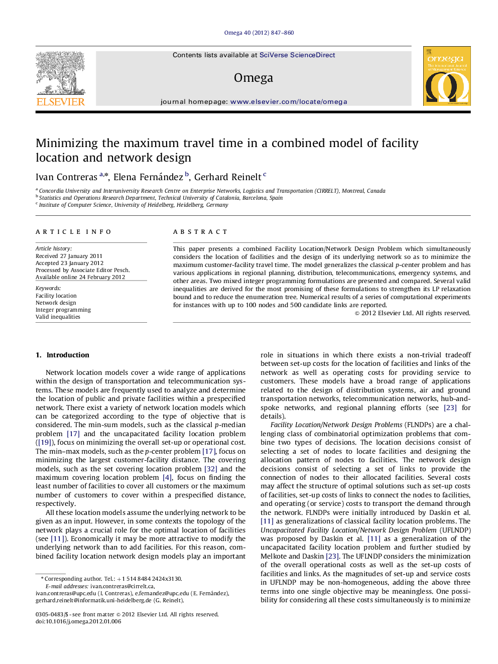 Minimizing the maximum travel time in a combined model of facility location and network design